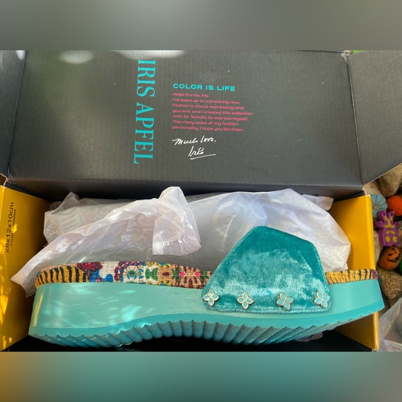 DR. SCHOLL'S Tiger Original Iris Apfel Collaboration Velvet Sandals/Clogs. NWT - Picture 15 of 16